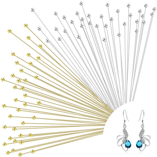 200 Pcs 2 Inch Brass Head Ball Pins Jewelry Making Pins Straight Head Pins Eye pins for Jewelry Making Bendable Headpin for Earring Metal End Headpins Jewelry Accessories Supplies