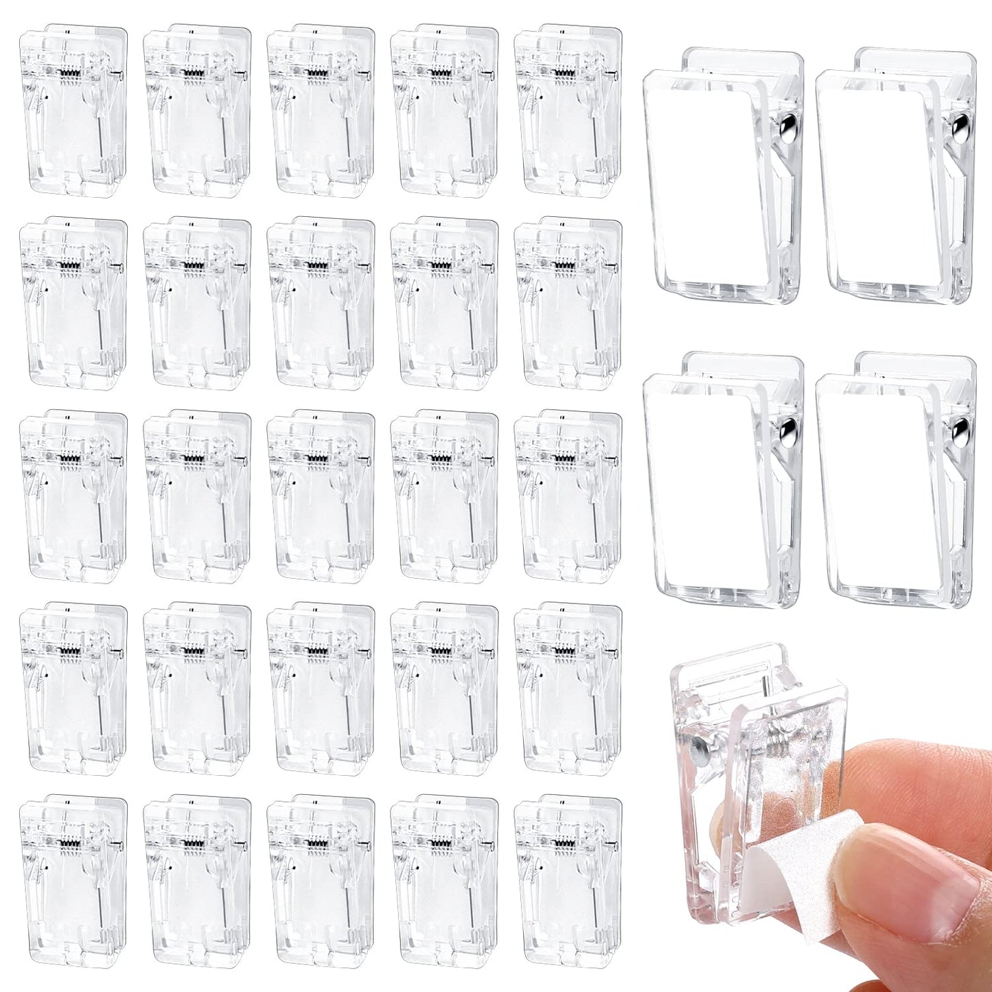 Self-Adhesive Clips,30Pcs Plastic Sticky Photo Clips Small Hanging Spring Clips for Poster Photo Wall Mini Double-Sided Plastic Sticky Wall Clip for Paper Flag Home Office (Clear)