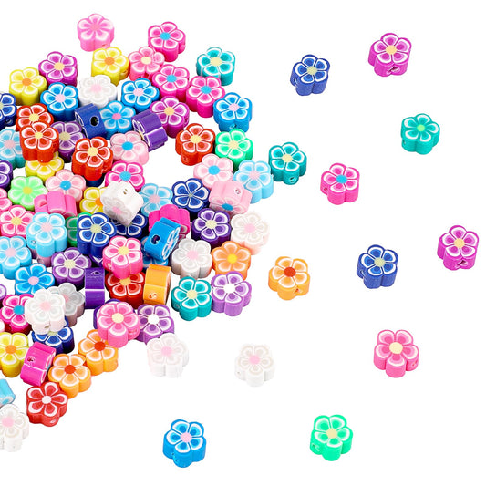 100 PCS Colorful Mixed Clay Beads Flower Beads Polymer Clay Beads Colorful Flower Shape Spacer Clay Beads for DIY Bracelet Necklace Earring Craft Jewelry Making Supplies