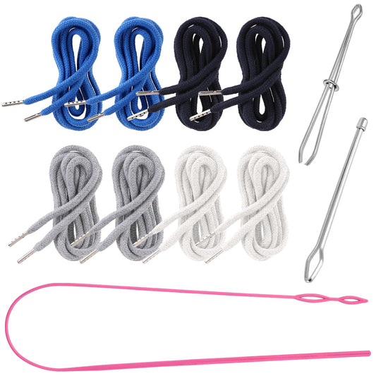 8 Pieces Drawstring Cords Drawstring for Shorts Replacement Drawstrings with Three Easy Threader Use for Replace Your Clothes Rope Suitable for Yoga Pants Exercise Suits Coats Sweatpants Shoes Hats