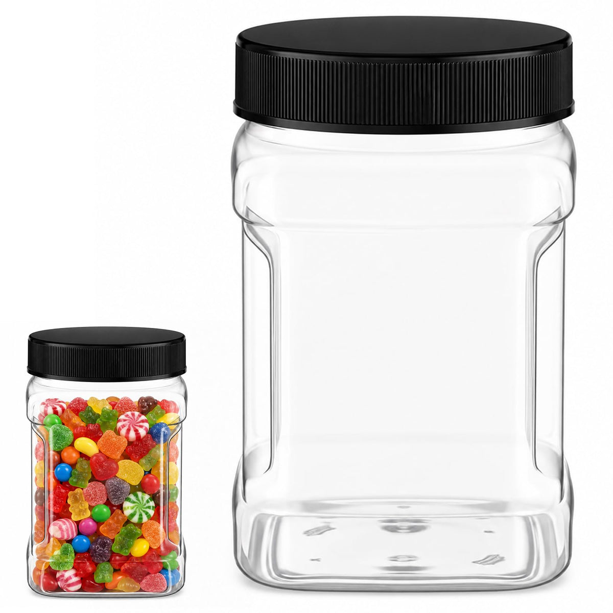 Square Clear Plastic Jar, Plastic Storage Container, 32 Oz Clear