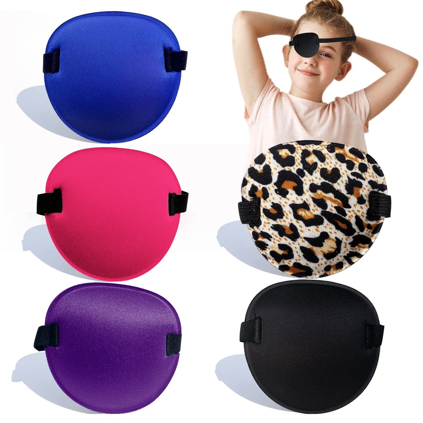 5 Pcs Eye Patch Eye Patches for Adults, Kids Eye Patches, Adjustable Elastic Eye Patches for Kids, Adjustable Amblyopia Medical Eye Patch, Elasticity Single Eye Mask for Pirate Halloween(5 Colors)