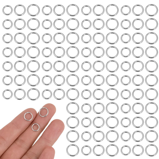 300 Pcs Silver Jump Rings Stainless Steel Jump Rings O Rings Connectors Thick Strong Rings Split Rings for Jewelry Making Open Jump Rings Set for Keychain Necklaces Bracelet 8mm 9mm 10mm