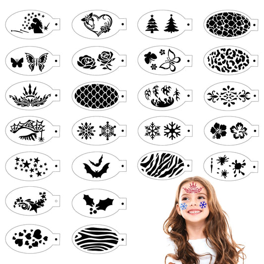 24 Pieces Face Paint Stencils Reusable Face Paint Templates Tattoo Stencils Makeup Painting Templates Body Painting Template for Kids Holiday Halloween Makeup Body Art