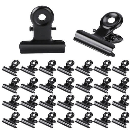 30 Pcs Small Bull Clips, Black Binder Clips Metal Hinge Clips Picture Clips Black Paper Clips Mini Metal Clips Wall Clips for Bags Tags, Picture Photo, Office Hanging (22mm)