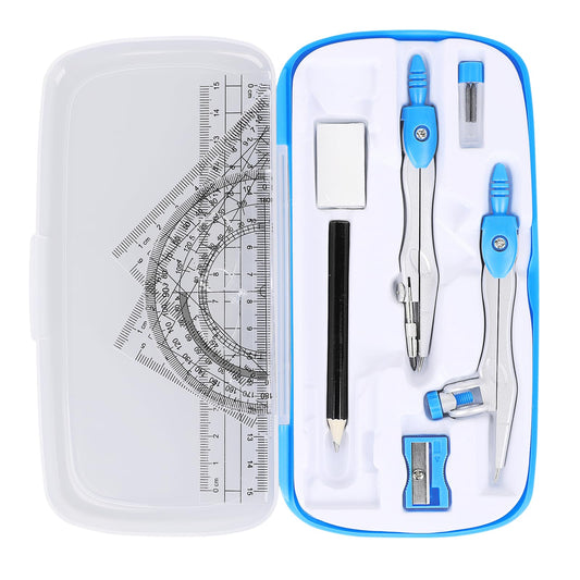 Geometry Sets, Compass for Geometry set, Protractor Set, 10 Pcs Geometry Kit Includes Protractor, Compass, Rulers, Eraser, Sharpener, Refills, Pencil for Drawings and Drafting