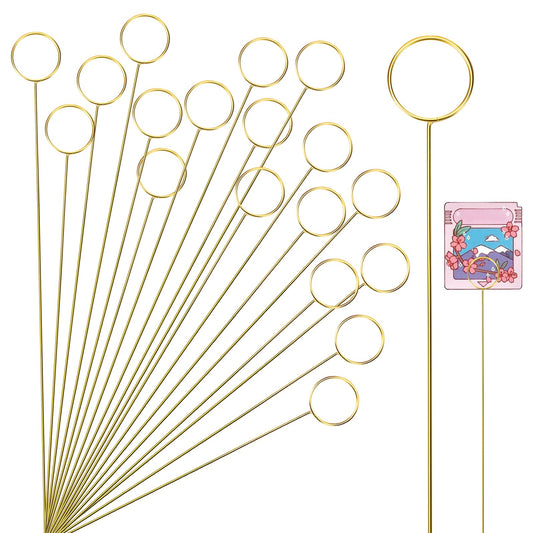 20Pcs Gold Place Card Holder, Metal Floral Place Card Holder, Gold Table Number Holders, Round Shape Flower Pick Clips, Gold Metal Card Picture Holder Pick, Floral Gift Card Holder Clips for Wedding P