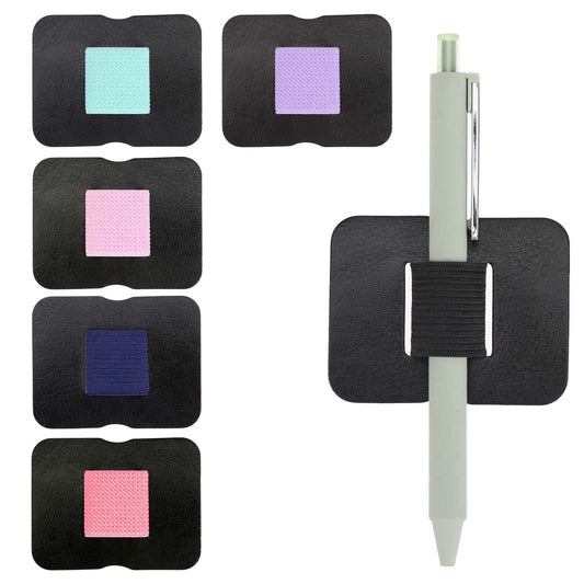 Mozeat Lens 6 Pack Pen Loop Holder Self Adhesive Leather Pen Holder Mixed Color Pen Ring Elastic Rectangular Pen Ring for Notebooks Journals Planners Tablet Case, 6 Color
