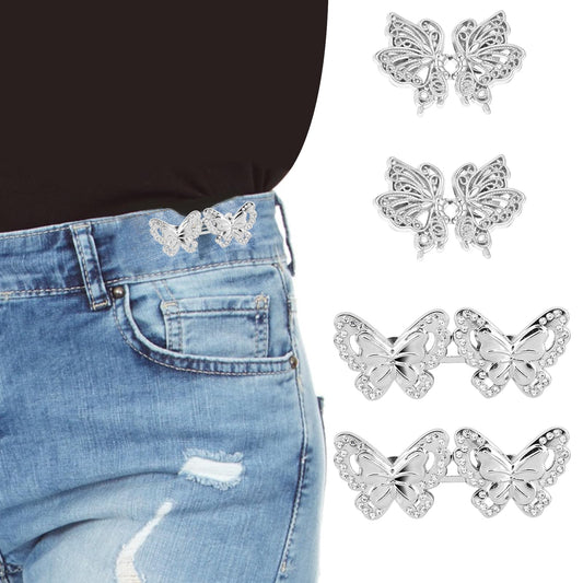 4 Pairs of Buttons Waist Tight, Butterfly Shape Trousers Tighter Make Clip Adjustable Waist Buckles Trouser Buttons Plug Trouser Button for Tightening Loose Trousers Jeans Women's Skirt