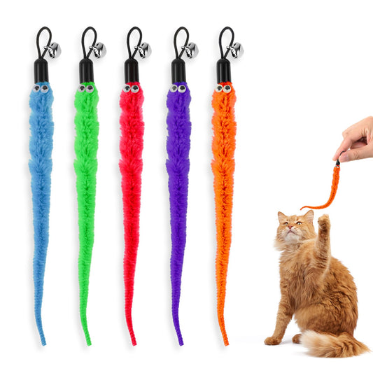 Hariendny 15 Pcs Furry Worm Toy with Bells Cat Worms Refill Cat Toy Worms Cat Teasers Wand Toys Cat Wand Replacement Refill for Cat Small Pet Interactive Supplies