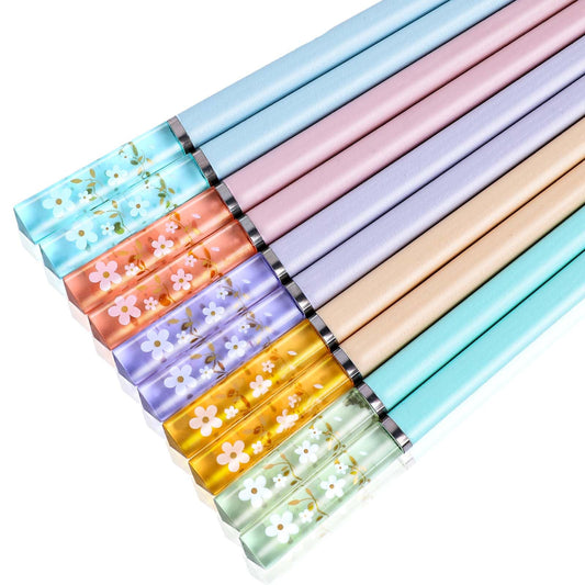 5 Pairs Cute Chopsticks, Colorful Chopsticks Set Personalized Chinese Chopsticks Reusable Flower Chopsticks Reusable Chopsticks Set Chinese Style Colourful Chopstick Family Set