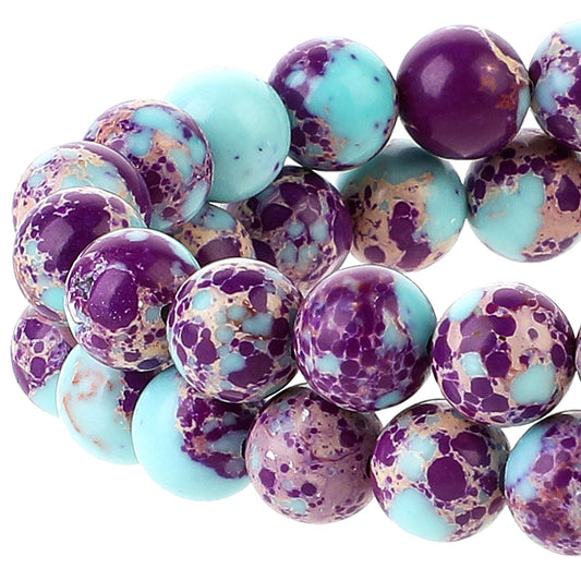 47 Pcs Galaxy Sea Imperial Jasper Gemstone Beads 8mm Purple-Blue Jasper Beads Sea Sediment Imperial Jasper Beads Colorful Round Stone Beads for Jewelry DIY Making