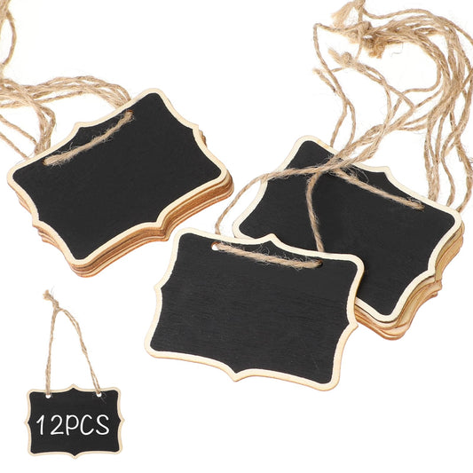 Mini Chalkboard Tags with String, 12 Pack Small Chalkboard Tags Hanging Wooden Chalkboard Signs Party Buffet Food Name Tags Hanging Blackboard Massage Board Labels
