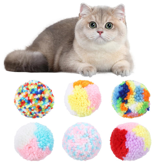 FdcLixuvol 6 PCS Cat Pom Pom Balls, Cats Balls Toy Multicolor Cat Toys for Indoor Cats Kitty Yarn Puffs Small Plush Soft Ball Lightweight Interactive Indoor Kitten Chasing Toy