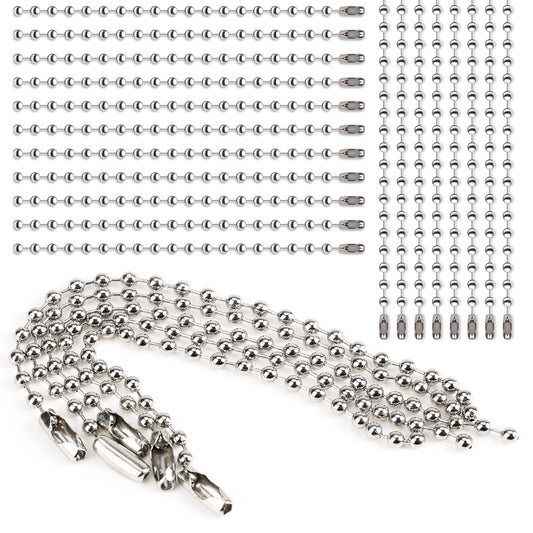 150 pcs 100mm beads for tags Long Bead Connector Clasp 2.4mm Diameter with Ball Connector Clasp Keychain Rings Metal Bead Chain Dog Tag Chain (Silver)