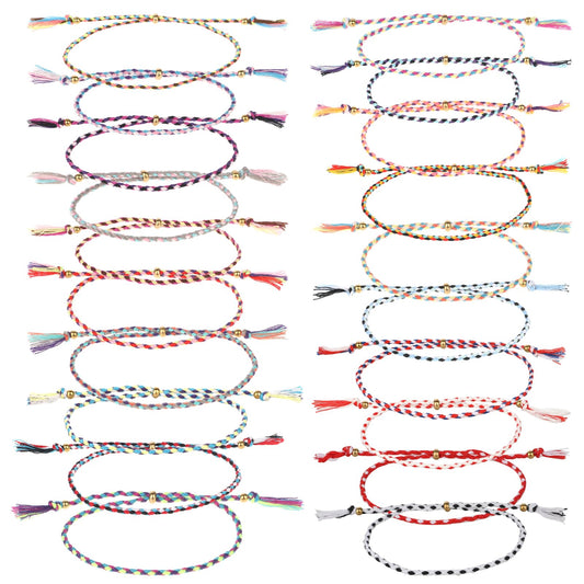 KALIONE 20 Pack Colorful Braided Bracelet Woven Wrap Friendship Bracelets Adjustable String Wave Bracelets Handmade Boho Rope Cord Bracelet for Men Women(10 Colors)