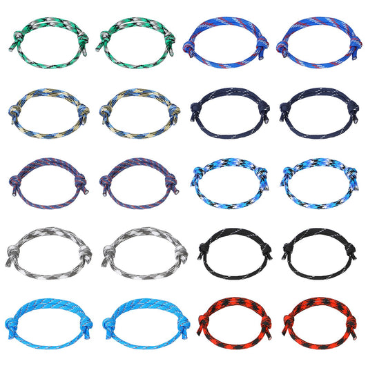 KALIONE 20 Pack Adjustable String Wave Bracelets Nautical Braided Bracelet Woven Wrap Friendship Bracelets Handmade Navy Rope Cord Bracelet for Men Boys(10 Colors)