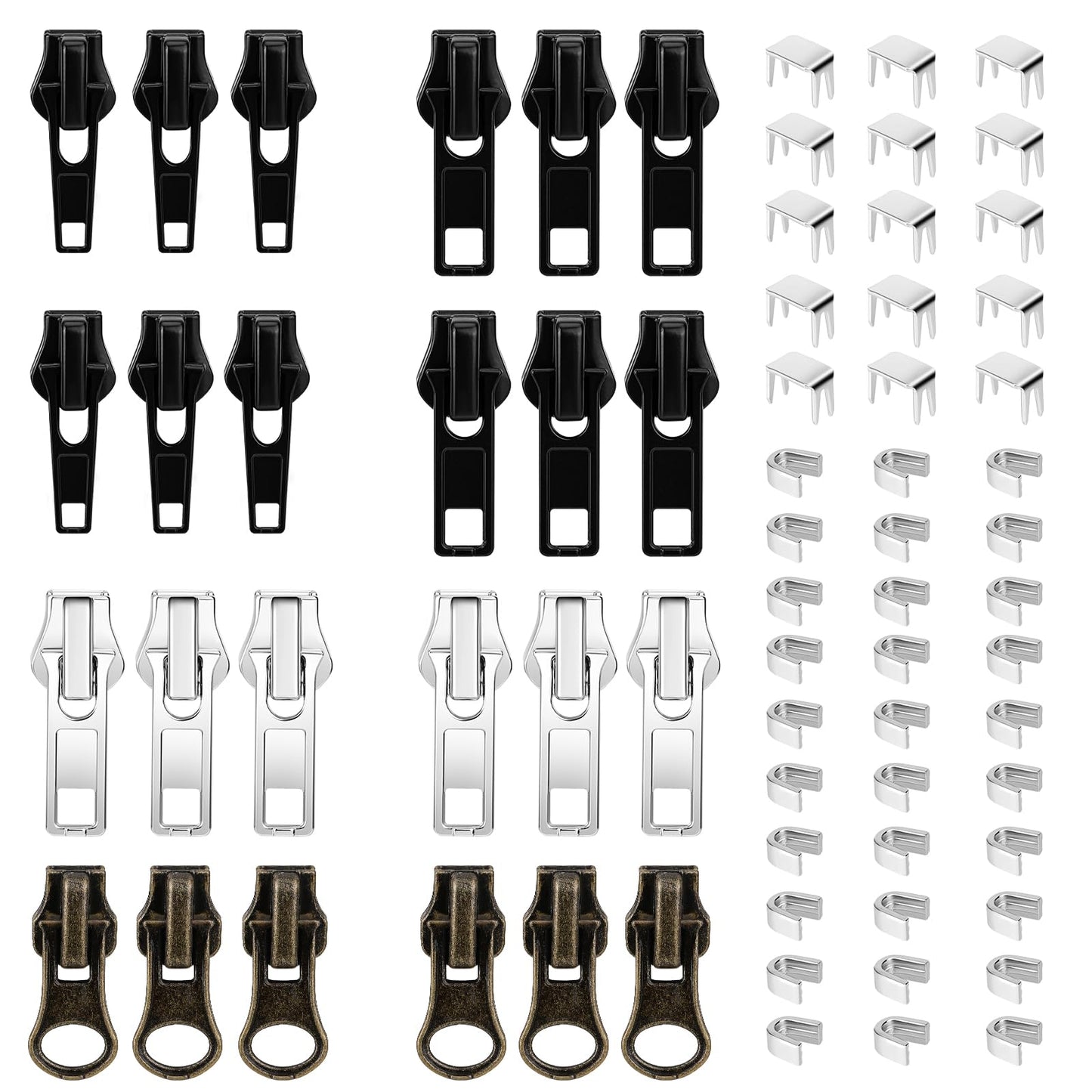 Zipper Repair Kit 69Pcs Metal Zipper Replacement Slider Kit Universal Copper Zipper Pull Replacement fix Zip Puller for Coats Jacket,Luggage,Backpacks