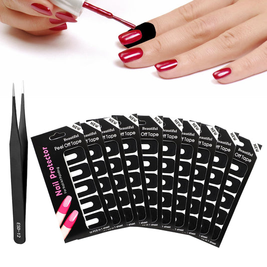 100pcs Nail Cuticle Protector for Nail Painting, Nail Polish Peel off Sticker for Fingers with Tweezers, U-Shaped Polish Guards Nail Art Protector