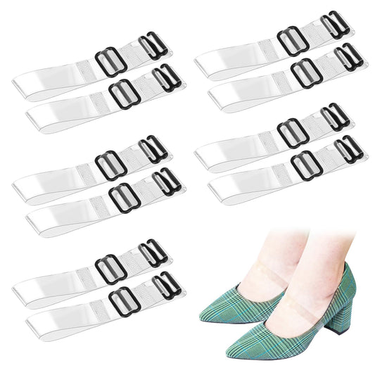 KALIOEN 5 Pairs Adjustable Transparent Invisible High Heel Shoelaces, Elastic Replacement Ankle Heel Straps, Anti Loose Ankle Straps with Black Buckle for Women Girls Holding Loose High Heel,2 Sizes