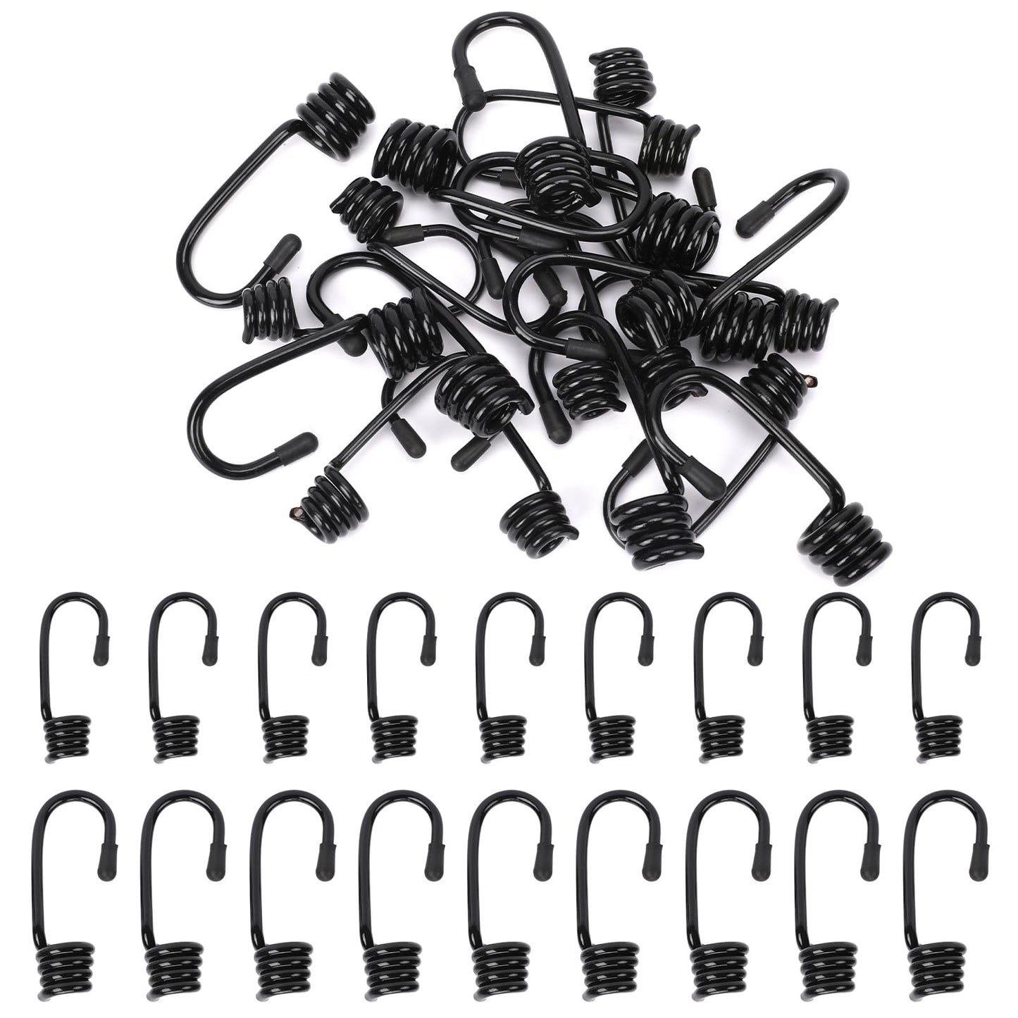 20 Pcs Bungee Shock Cords Hooks Plastic Coated Bungee Cord Hooks Spiral Bungee Hooks Wire Hooks Bungee Shock Cords Hook for Elastic Rope Strapping Camping Tarps(10 3/8 Inch, 10 3/8 Inch)
