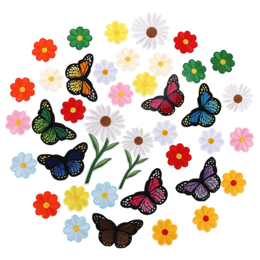 39 Pcs Cute Sew On Applique Patches Embroidered Iron on Patch Flowers Butterfly Iron On Patches Colorful Decorative Patches for Clothes Dress Hat Bags Jeans DIY