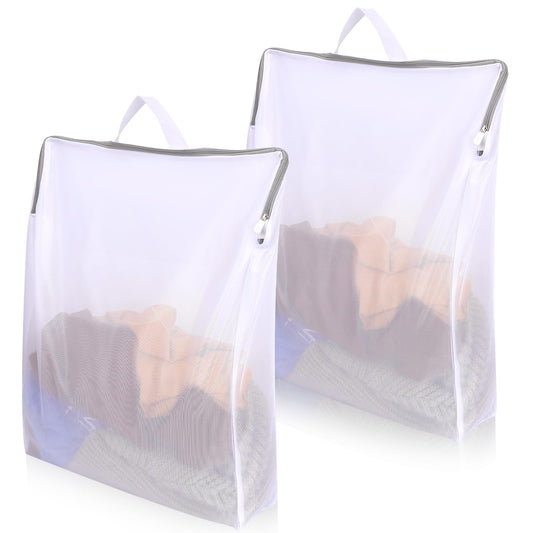 2 Pcs Large Mesh Laundry Bags, 20x24x4 Inches Fine Mesh Washing Bags with Handle Side Widening Large Opening Zippered Clothing Washing Bag Net Bag for Travel, School Dormitory, Washer Machine