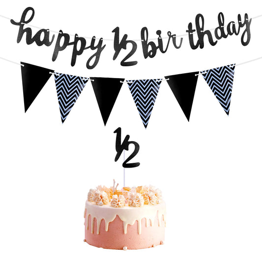 Happy 6 Months Birthday Banner Happy 1/2 Birthday Banner Bunting 6 Months Old Birthday Party Decorations kit for Baby Shower Glitter Sign Boys Girls Home Indoor Outdoor Party Supplies
