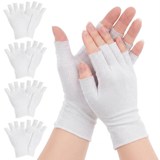 Cotton Fingerless Gloves, 5 Pairs Black Cotton Gloves for Eczema 5 Open Fingertips Soft Hand Moisturizer Gloves for Dry Hands, Skin Treatment, Hand Spa, Overnight Hydration