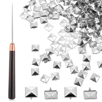 200 Pcs Studs for Clothing, 10mm Metal Silver Square Studs and Spikes