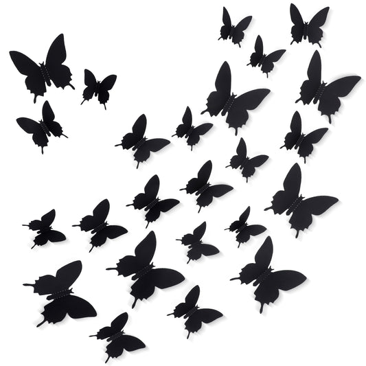 3D Butterfly Wall Decor, 48 Pieces Black Butterfly Wall Decals 3 Sizes Butterfly Wall Stickers Removable Wall Butterflies Decals for Home Bedroom Bathroom Mirror Wall DIY Art Party Decoration
