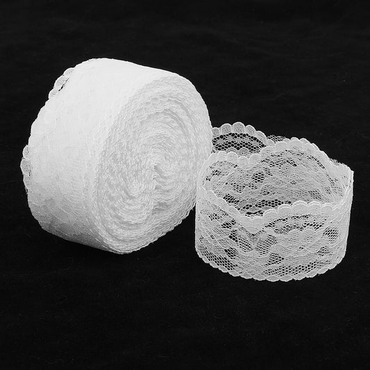 22 Yards Lace Ribbon Trim Roll 1.4 Inch Wide White Lace Ribbon Sewing Lace Trim Ribbon White Floral Ribbon Flower Fabric for Bridal Wedding Decoration DIY Craft Sewing Bouquet and Gift Packaging