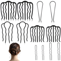 12 PCS Hair Fork Clip, Metal Hair Side Combs Updo U-Shape 4 Prong Hairs Sticks Teeth Hairs Pin Vintage Meatball Hairpin Styling Tool Accessories for Women Girls Decoration, Black