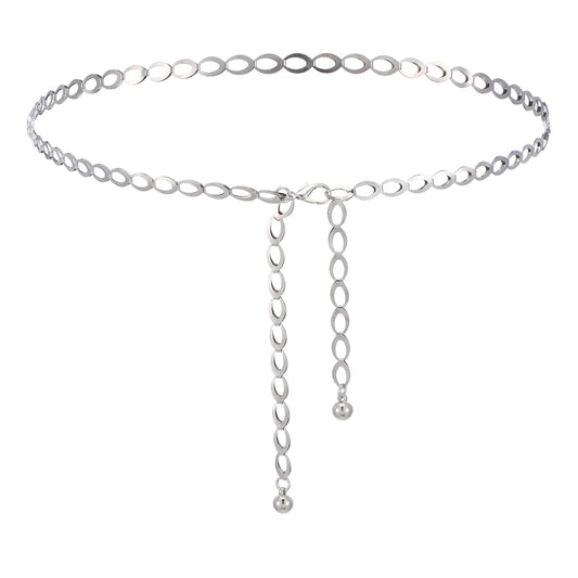 Silver Waist Chain for Women, Adjustable Waist Chain Belt Metal Hollow Body Chains for Women Dress Jeans Pants