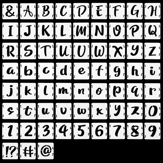 Letter Stencils 2 Inch, 66 PCS Reusable Plastic Letter Stencils Kit, Interlocking Alphabet Numbers Symbols Template for Painting on Wood Wall Fabric Signage
