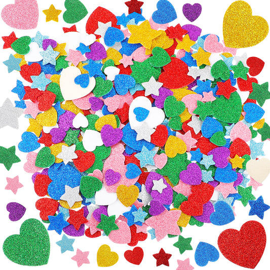 480 PCS Glitter Heart Stickers Glitter Foam Stickers Colorful Adhesive Mini Star Stickers for Kid's Arts and Crafts Supplies Greeting Card Home Decorations