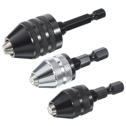 3PCS Drill Bit Adapter with 1/4 Hex Shank, 1/4 Keyless Drill Chuck Adapter, Small Drills Chuck Extension for Impact Driver Quick Connect (0.6-8mm,0.3-3.6mmx2)