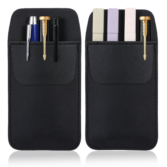 Psyqtsuary Pocket Protector, 2 Pcs PU Leather Pocket Organizer Small Pocket Pouch Holds Pens, Pointers, Pencils, and Note Card for Men Shirt Lab Coat School Office Hospital Supplies (Black)