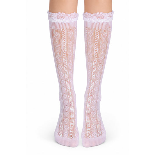 Zelphvt Lace Knee High Socks, White Stockings with Lace Trim