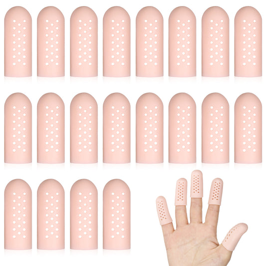 20 Pcs Gel Finger Cots with Air Holes Silicone Finger Nail Protectors Breathable Finger Condoms Toe Cover Sleeves for Cuts Wound Cracking Blisters Broken Arthritis(Nude)