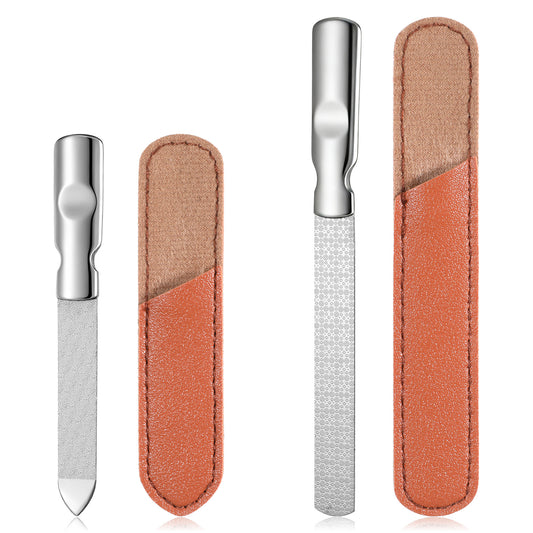 Professional Fingernail Files, 2 PCS Metal Nail Files for Women Double Sided Stainless Steel Nail File Non-Slip Fingernail File with PU Leather Case for Women Men Natural Nails Manicure Pedicure Tool