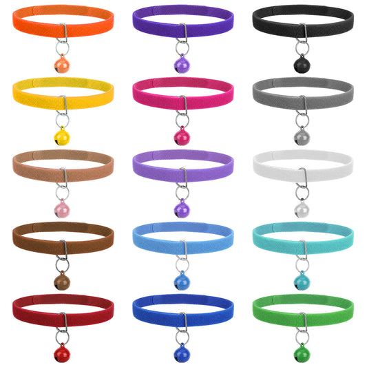 15 PCS Tiny Kitten Collar with Bell, Multicolor Newborn Puppy Whelping Collars for Litter Soft Adjustable Puppy ID Bands Collars for Small Newborn Puppies Kitten Cat Dog Pet Ducks