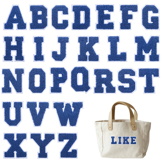 26 Pcs Chenille Letter Iron on Patches Blue Letter Patches Chenille Varsity Alphabet Patches Chenille A-Z Letter Applique Patches Cute Sew on Patch for Clothing Backpack Hat Jeans DIY Supplies