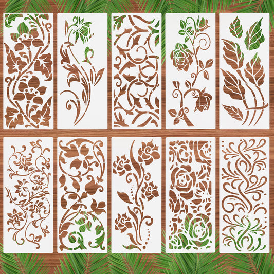 10 Pcs Flower Leaf Painting Stencils, Reusable Floral Templates Art Drawing Templates for Painting on Wood Wall Canvas Card Home Decor