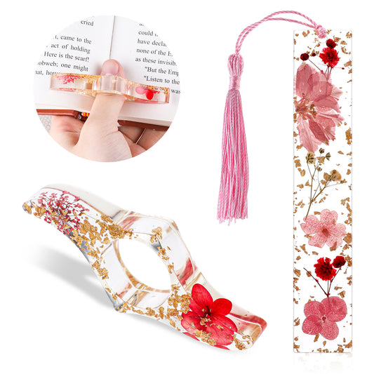 Dried Flower Resin Thumb Book Page Holder and Bookmark, 2 PCS Book Page Holder Book Lovers Gifts Bookmarks for Women Book Accessories for Readers Book Lovers Bookworm Bookmarks Students Teachers