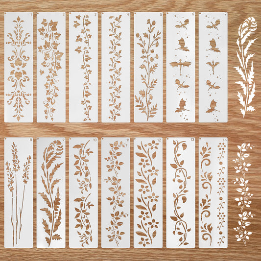 12 Pack Border Stencils, Large Floral Stencils for Walls