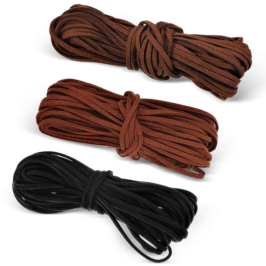 3 Bundle Leather String, Flat Leather Cord, Leathers Crafting Cord String Rope, for Jewelry Making, Shoe Lace, Braided Bracelets, Necklaces, Woven Handbags, Knife Sheaths, Toys