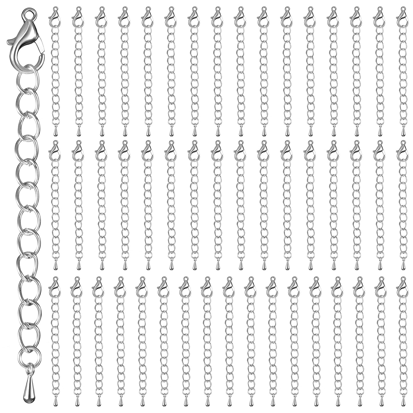Qulkws 50 Pcs Silver Chain Extension Tail Extender Chain Necklace Bracelet Extender Necklace Extenders for Women Jewelry Making with Durable Lobster Claw