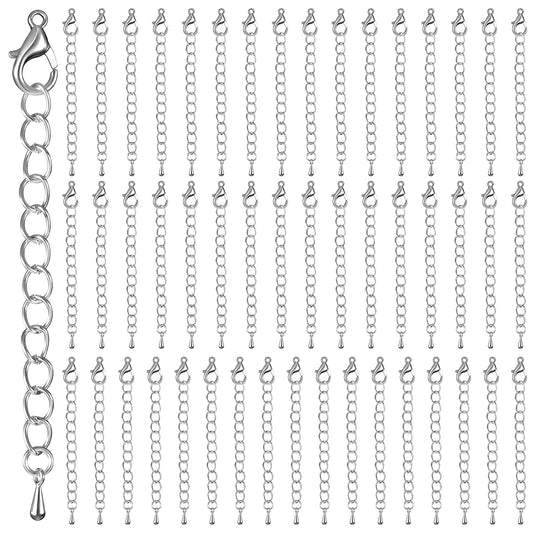 Qulkws 50 Pcs Silver Chain Extension Tail Extender Chain Necklace Bracelet Extender Necklace Extenders for Women Jewelry Making with Durable Lobster Claw