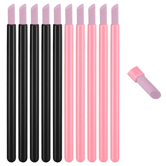 10Pcs Pumice Stone Nail Cuticle Pushers, Black Plastic Handle Nail Art Pen Cuticle Remover Trimmer for Household Beauty Salon Peeling Dead Skin Repairing